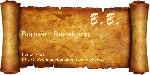 Bognár Barakony névjegykártya